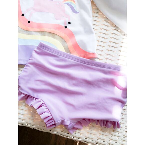 ⋒ Darling Pastel Rainbow Unicorn Rash Guard Boyshorts Swimsuit - Picture 3 of 3